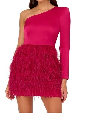 Liv Foster Asymmetric Feathered Satin Minidress Size 0